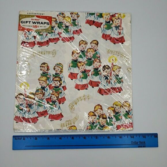Vintage MCM Christmas Gift Wrapping Paper Wrap Children Carolers Choir Ben Mont - Picture 6 of 10